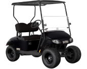 A black electric golf cart for sale.